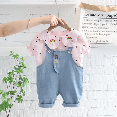 Spring and Autumn Girls Shirt Long Sleeve Set Two-Piece Set